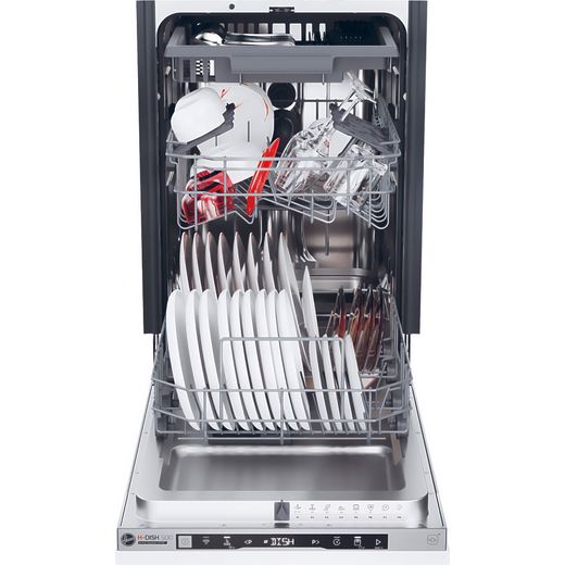 Hoover Integrated Slimline Dishwasher - Silver Control Panel  - Front with door open shot
