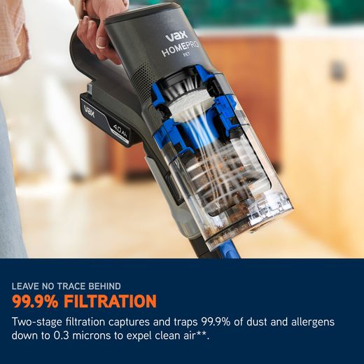 Vax HomePro Pet Cordless Vacuum Cleaner with up to 45 Minutes Run Time - Graphite / Blue - Annotation - Filtration shot