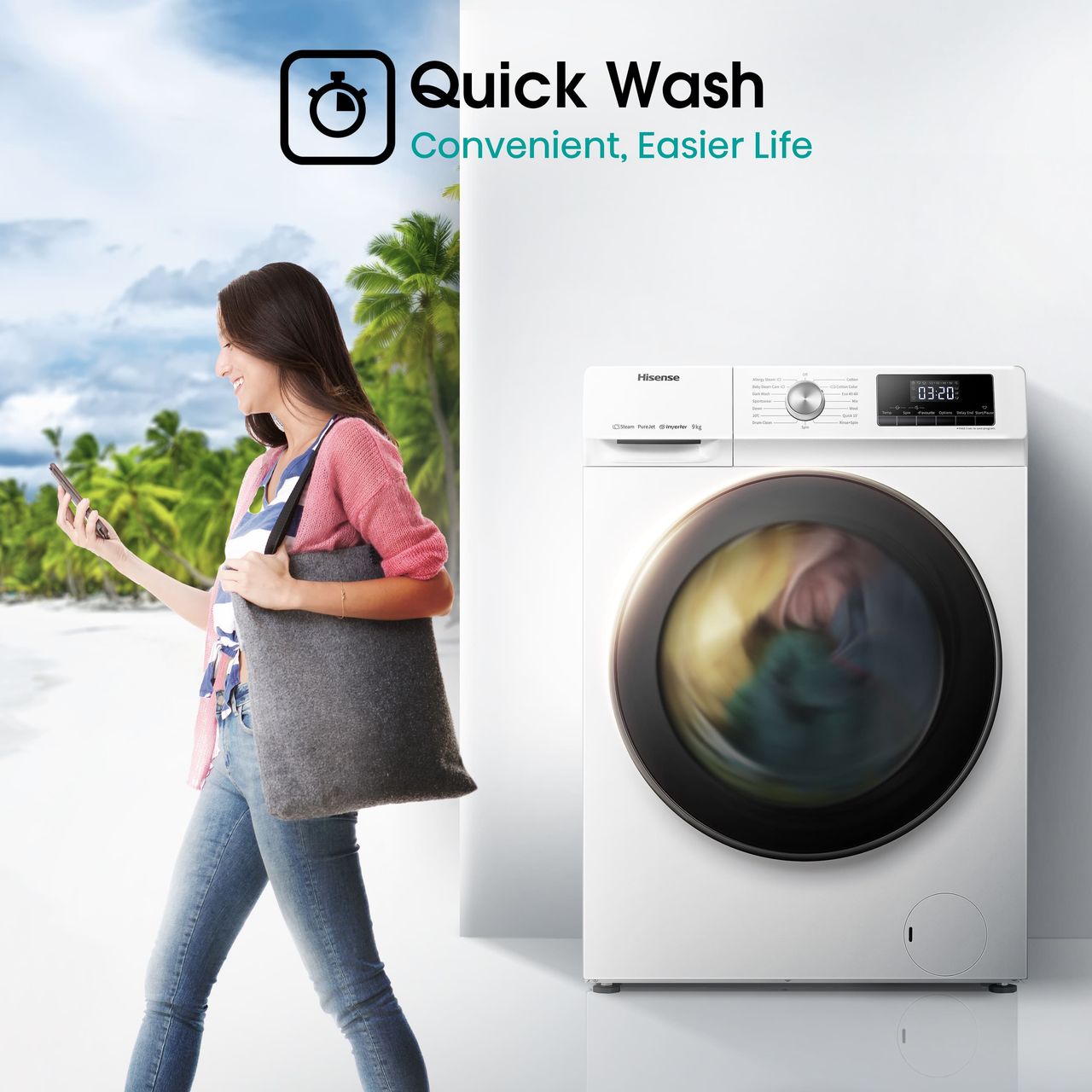 Hisense 9kg washing machine | White WFQA9014EVJM 