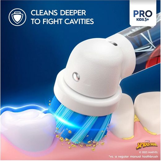 Oral-B Vitality PRO Kids Spider-Man Electric Toothbrush - Blue - Annotation - Cleans deeper