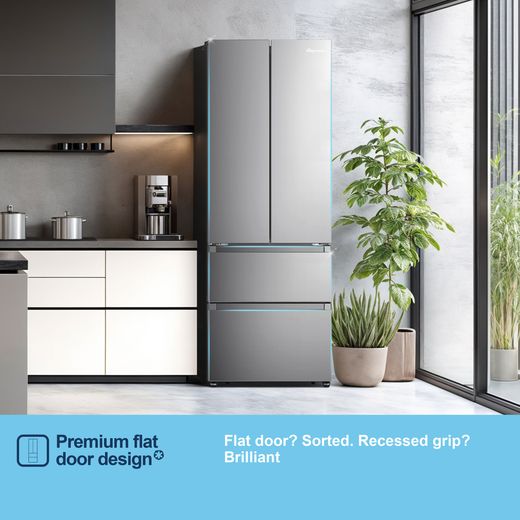 Fridgemaster American Fridge Freezer - Silver - Annotation -  Pure flat design shot