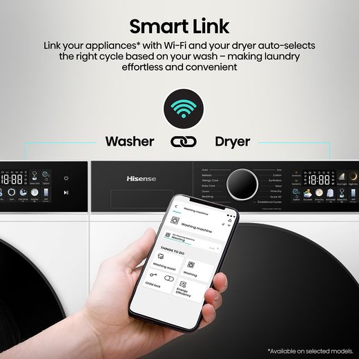 Hisense KitchenFit 3i Series WF3I9043BWFS2 9kg WiFi Connected Washing Machine with 1400 rpm - White - annotation - smart link shot 