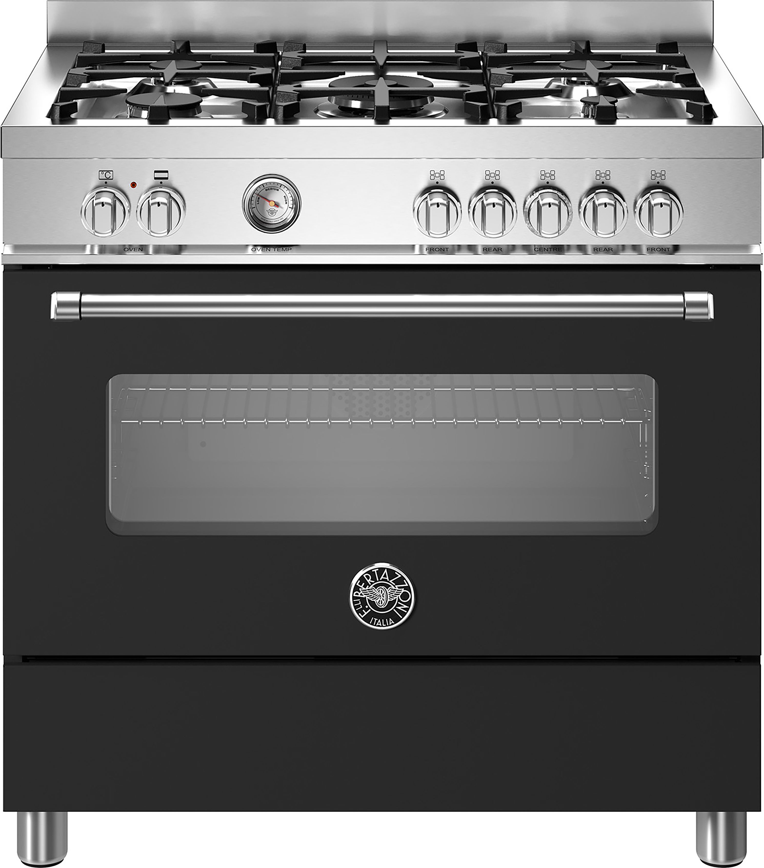 Bertazzoni Master Series MAS95C1ENEC 90cm Dual Fuel Range Cooker - Nero - A Rated, Black