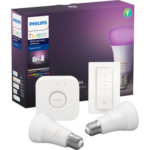 Philips Hue White and Colour Ambiance E27 Bridge + Dimmer Starter Kit - A+ Rated