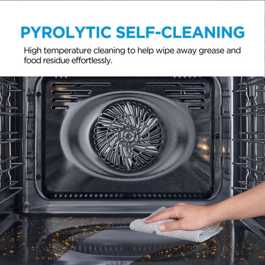 Midea Xpress Fry MBO7NP30E4-BK Wifi Connected Built In Electric Single Oven - Black - Annotation - Pyrolytic self cleaning