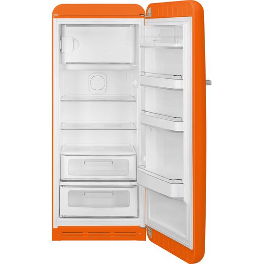 Smeg Right Hand Hinge FAB28ROR6 153cm High Small Fridge with Ice Box - Orange - Door open