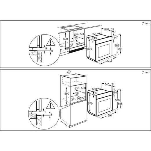 AEG 6000 SurroundCook Built In Electric Single Oven - Stainless Steel - Dimensions