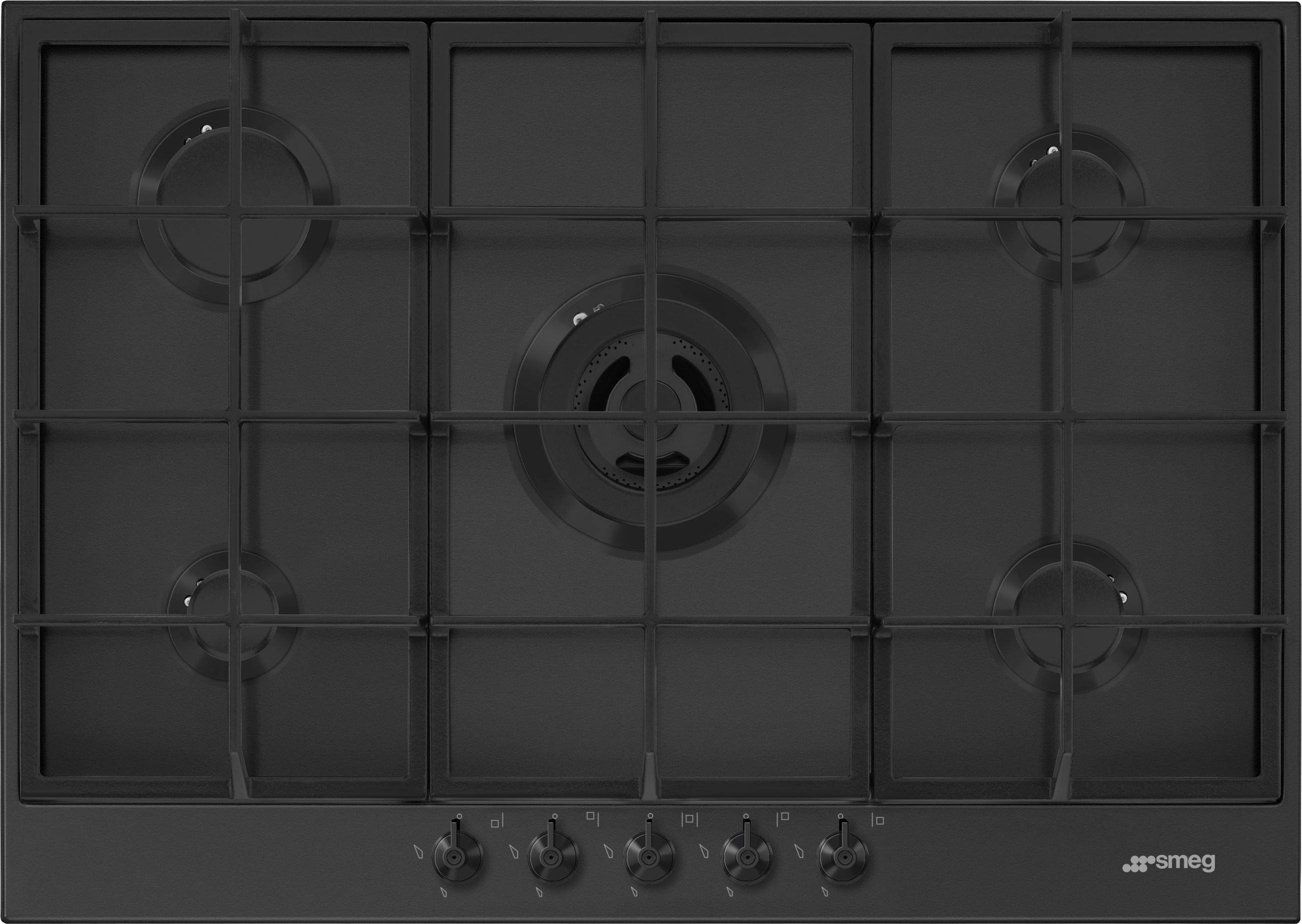 Smeg 73cm Gas Hob - Black, Stainless Steel