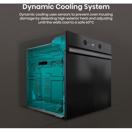 Hisense Hi2 BI626PBUPUK Built In Electric Single Oven with Pyrolytic Cleaning - Jet Black - Annotation - Dynamic cooling system