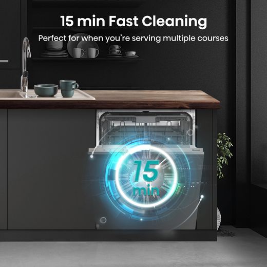 Hisense Integrated Standard Dishwasher - Black - Annotation - 15 min fast cleaning shot