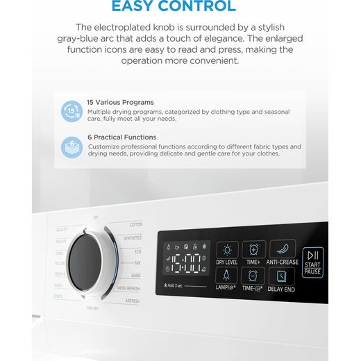 Midea MD110H80D/W-UK Heat Pump Tumble Dryer - White - Annotation - Easy control