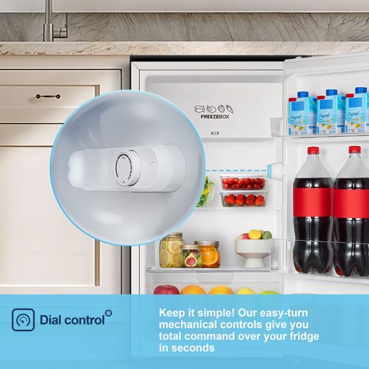 Fridgemaster MUR4894E Compact 84cm Fridge with Ice Box - White - Annotation - Dial control