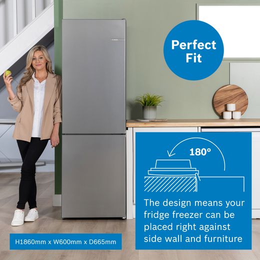 Bosch Series 4 60/40 Frost Free Fridge Freezer - Stainless Steel Effect  - Annotation - Perfect fit shot