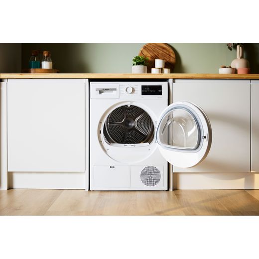 Bosch Series 4 WTH85225GB 8Kg Heat Pump Tumble Dryer - White - Tumble dryer with door open shot