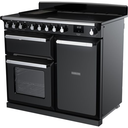 Rangemaster Estel Deluxe Electric Range Cooker with Zone induction hob Hob - Black / Chrome - Left perpsective shot