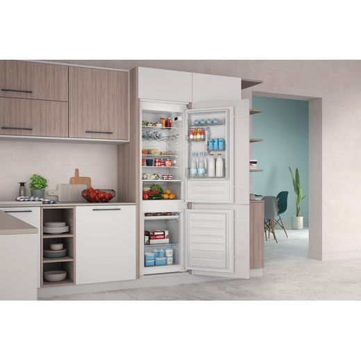 Indesit Integrated Fridge Freezer - White - Fridge freezer in kitchen shot 