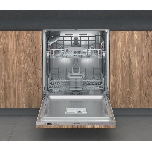 Hotpoint Fully Integrated Standard Dishwasher - Wood - Door open