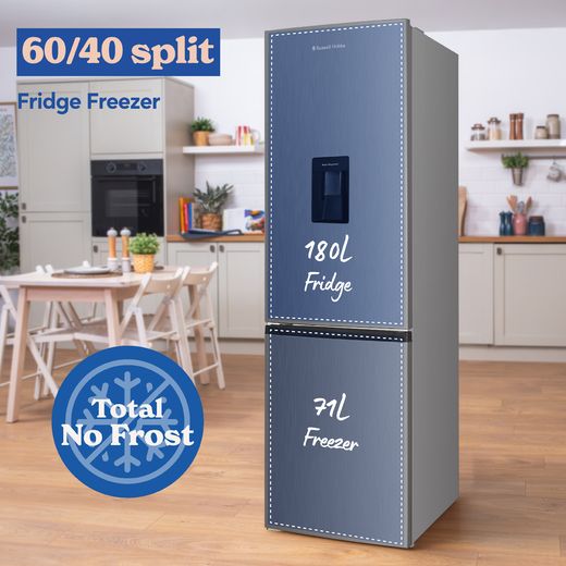 Russell Hobbs RH181TNF552E1SSWD 181cm 60/40 Frost Free Fridge Freezer - Stainless Steel - annotation - split type shot 