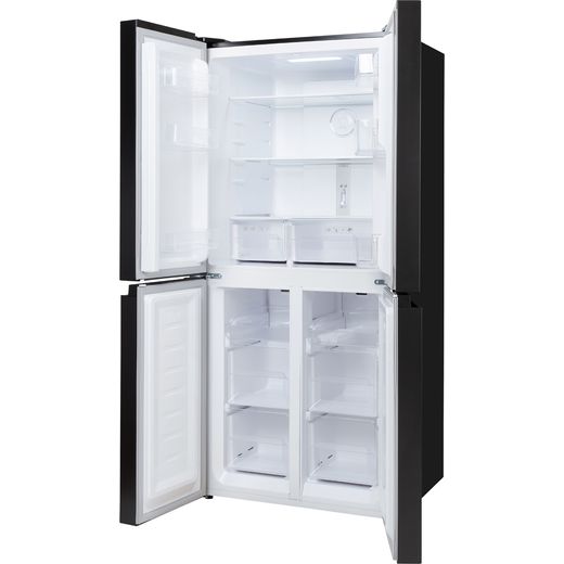 Russell Hobbs RH180A4FF802E1BS 180cm Frost Free Fridge Freezer with Fixed Door Fixing Kit - Black Steel - Doors open