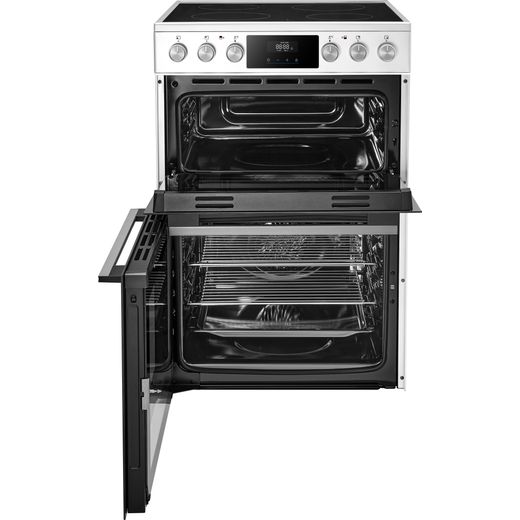 Midea MFO24EME4R118-WH 60cm Wide Double Oven Electric Cooker with Ceramic Hob - White - Front with door open shot