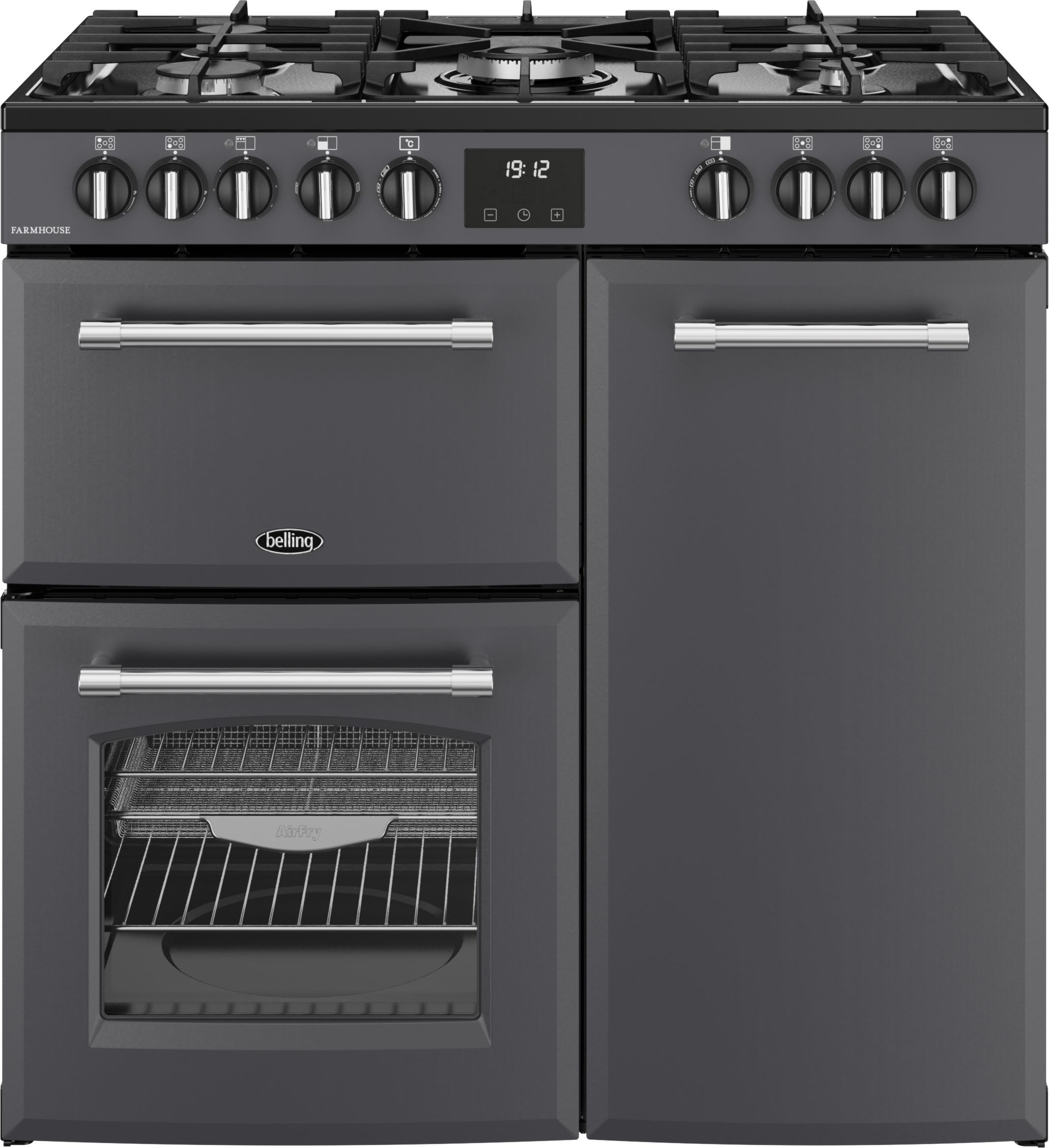 Belling Farmhouse 90DF Dual Fuel Range Cooker - 90cm - Gas Hob - 5 Burners - Anthracite