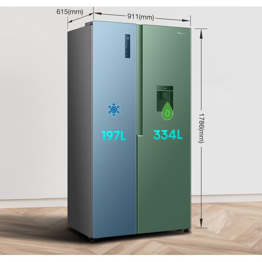Fridgemaster American Fridge Freezer - Silver - Annotation - Dimension shot 