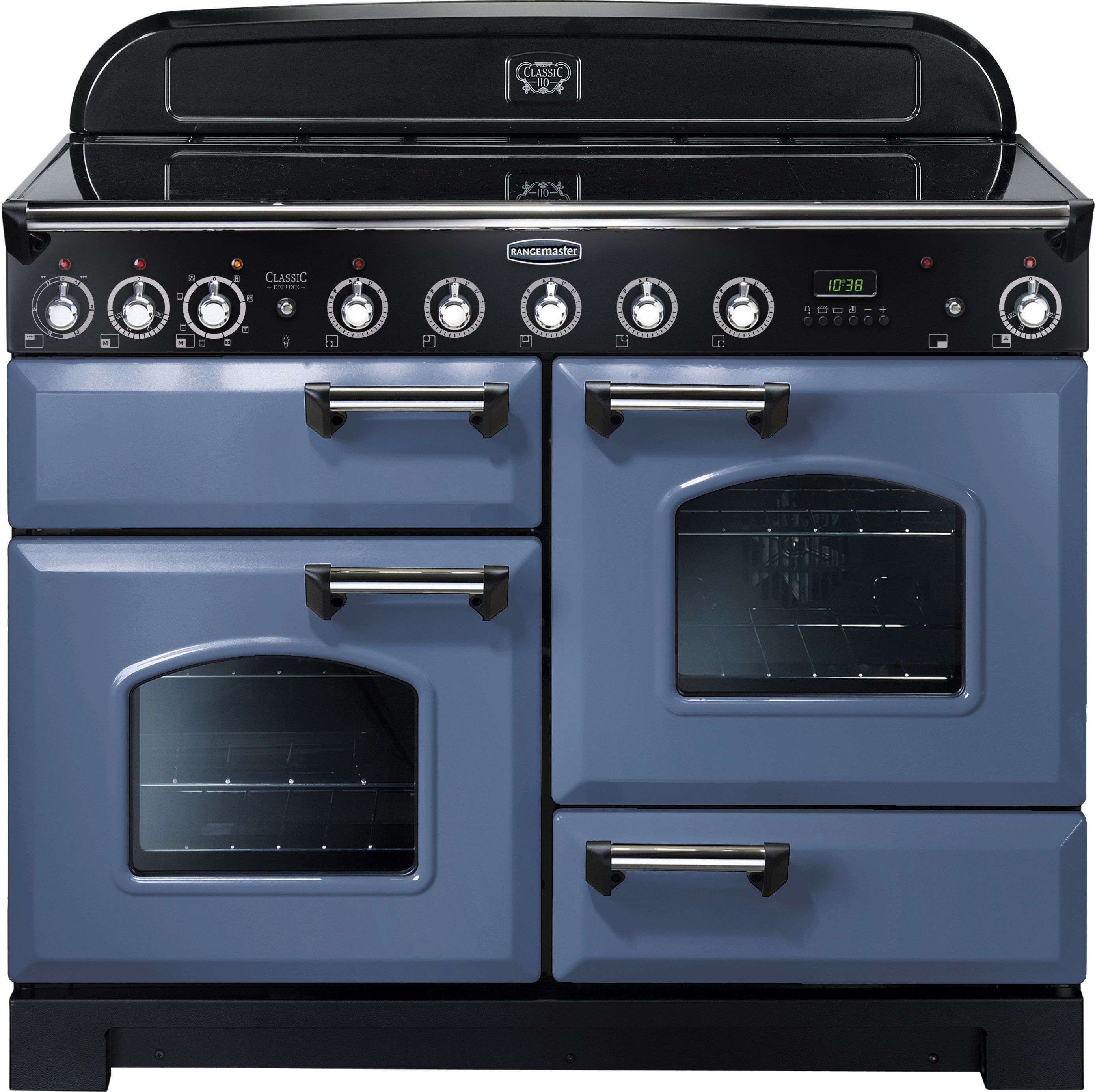 Rangemaster Classic Deluxe CDL110EISB/C 110cm Electric Range Cooker with Induction Hob - Stone Blue / Chrome - A/A Rated, Blue