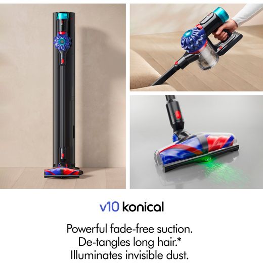 Dyson V10 Konical + Auto-empty Dok Cordless Vacuum Cleaner - Black / Copper - annotation - feature shot 