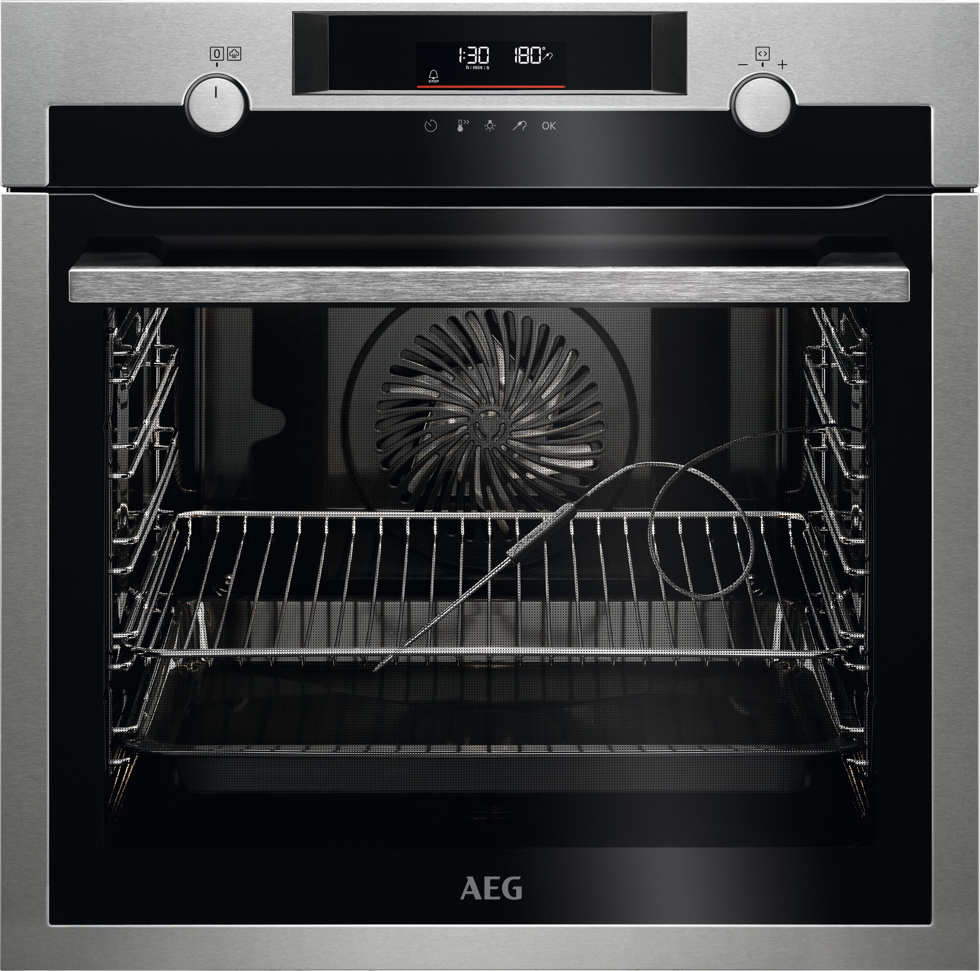 AEG Steambake BPE556060M Built In Electric Single Oven and Pyrolytic Cleaning - Stainless Steel / Black - A+ Rated, Stainless Steel