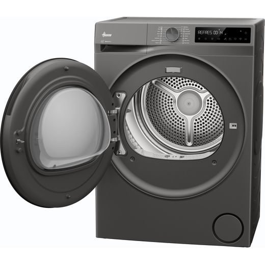 Hoover Pro Dry Series 3 HBR 10N2BRX-80 Wifi Connected 10Kg Heat Pump Tumble Dryer - Graphite - Left perpective with door open sho