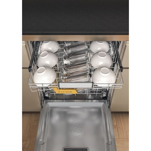 Whirlpool Standard Dishwasher - Black - Top view with rack out and plates inside shot