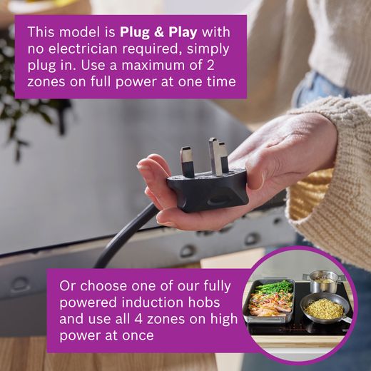 Bosch Series 2 PUG61RAA5B 59cm Induction Hob - Black - annotation - plug and play shot