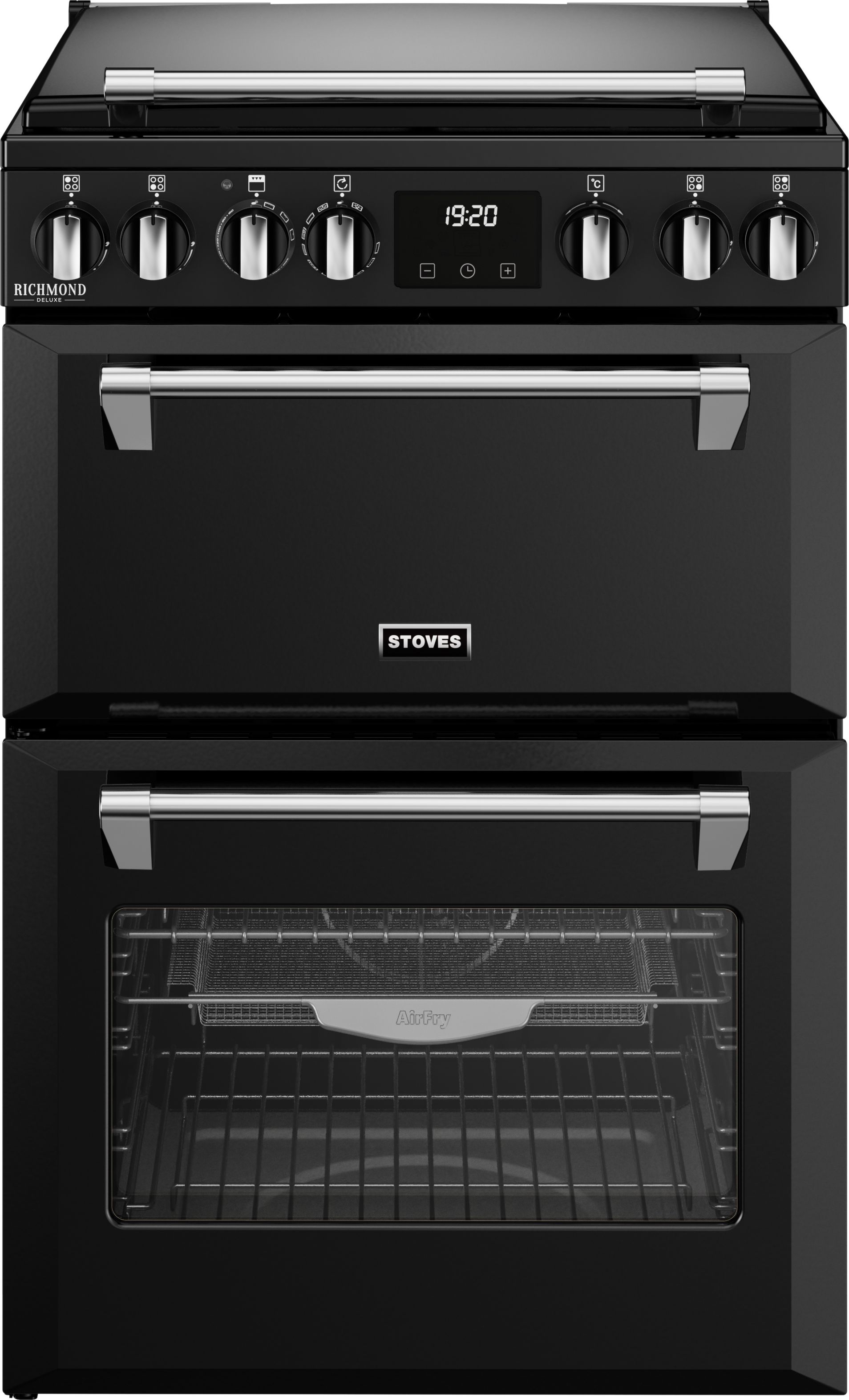 Stoves 60cm Dual Fuel Range Cooker - Black - 4 Zone Gas Hob with Wok Burner - Multifunction Main Oven - TrueTemp Thermostat