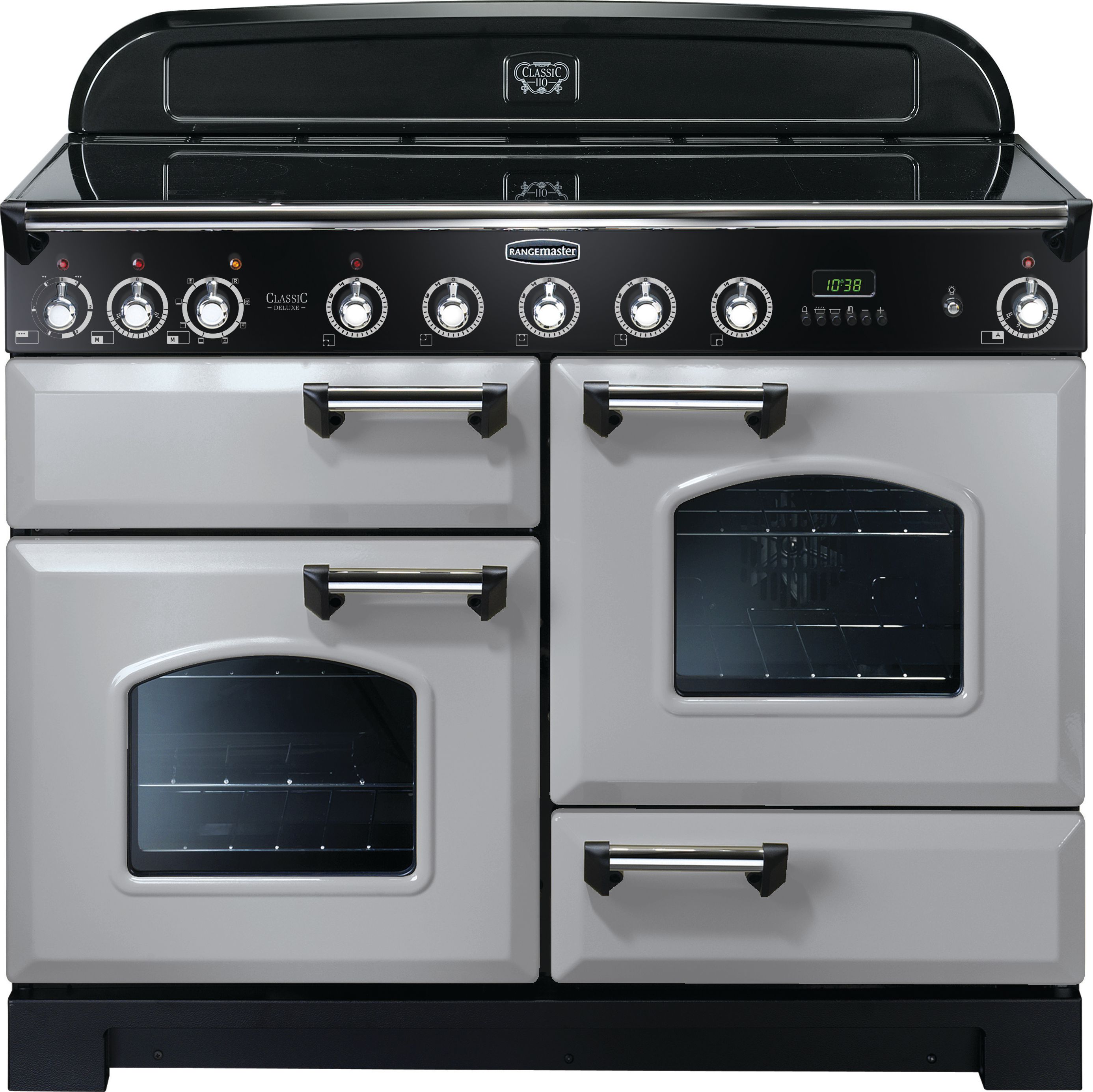 Rangemaster Classic Deluxe CDL110EIRP/C 110cm Electric Range Cooker with Induction Hob - Royal Pearl / Chrome - A/A Rated, Grey