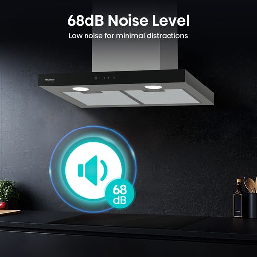 Hisense CH6T14BXBUK 60cm Chimney Cooker Hood - Stainless Steel / Black - Annotation - 68vB noise levels