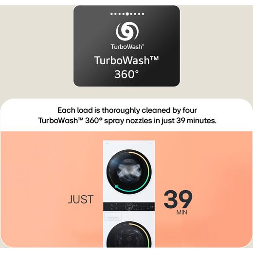 LG WashTower™ AI Direct Drive™ WT1210BBTN1 Wifi Connected 12Kg / 10Kg Heat Pump Washer Dryer with 1400 rpm - Platinum Black - annotation - turbo wash shot