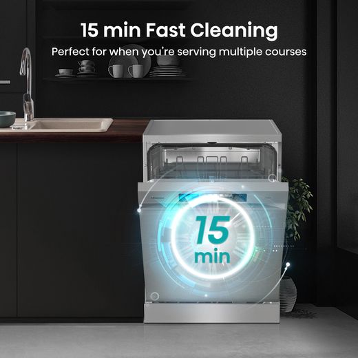 Hisense Standard Dishwasher - Stainless Steel - Annotation - 15min fast cleaning shot