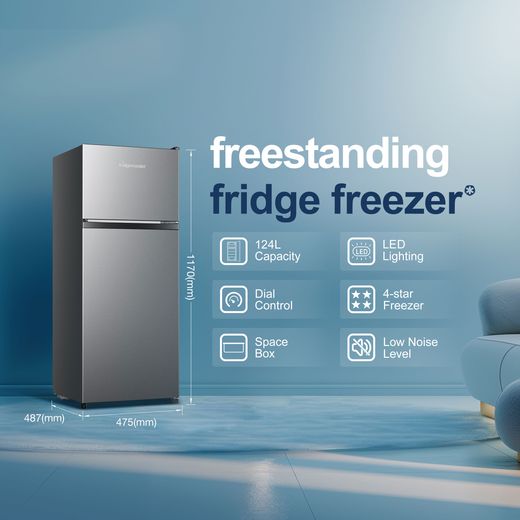 Fridgemaster MTM48120ES 117cm 80/20 Small Fridge Freezer - Silver  - Annotation - feature shot