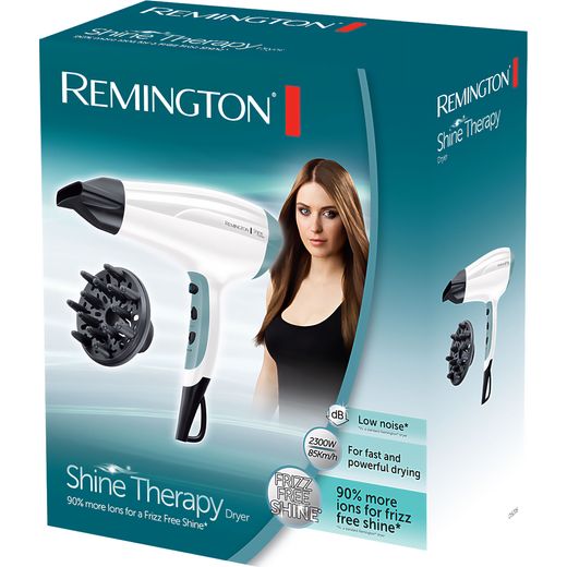 Remington Shine Therapy Hair Dryer With 2 Accessories - White - Left box perpsective shot