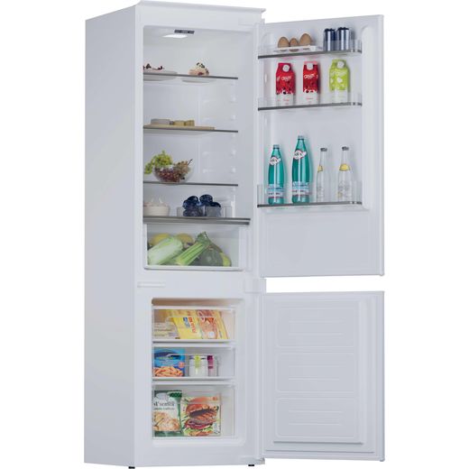 Hoover H-FRIDGE 300 Integrated 70/30 Fridge Freezer with Sliding Door Fixing Kit - White - Right perspective with door open shot