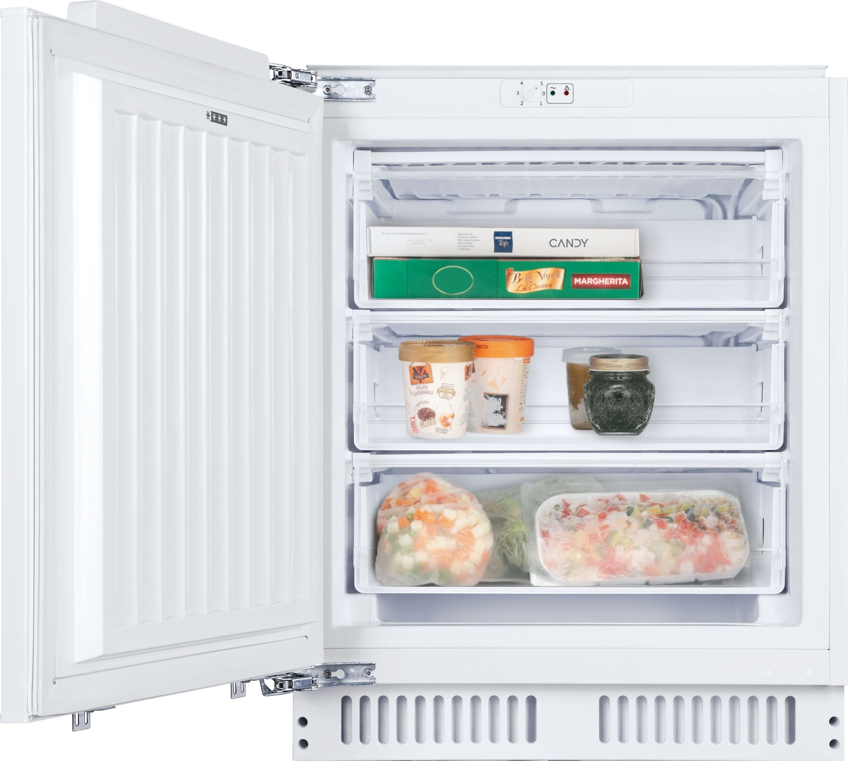 Image of Candy CUS68EWK Integrated Under Counter Freezer with Fixed Door Hinge Kit - E Rated, White
