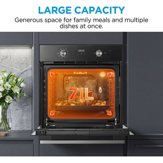 Midea Xpress Fry MBO65M90D2-BK Built In Electric Single Oven - Black - annotation - large capacity shot