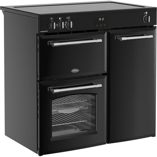 Belling Farmhouse 90Ei 90cm Electric Range Cooker with Induction Hob - Black - Right perceptive shot