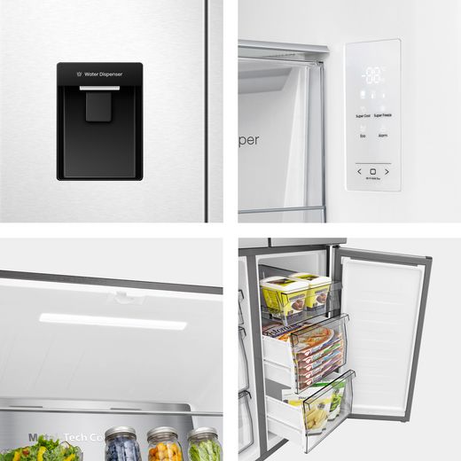 Hisense American Fridge Freezer - Stainless Steel  - Close up features shot