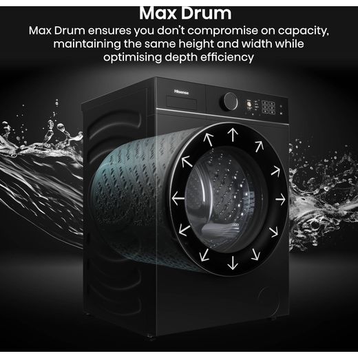 Hisense 5i KitchenFit Series WF5I1245BBR 12kg Washing Machine with 1400 rpm - Black -  Annotation - Max drum shot