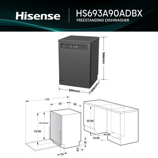 Hisense Hi9 HS693A90ADBX Full Size WiFi-enabled Dishwasher - Black Inox_26