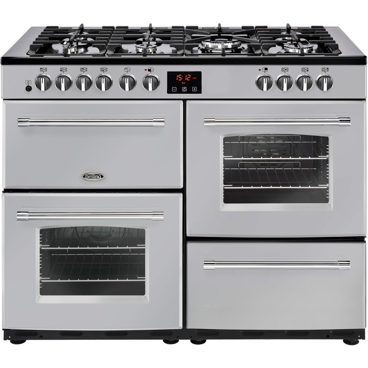 Belling Farmhouse110DF 110cm Dual Fuel Range Cooker - Silver - A/A Rated, Silver