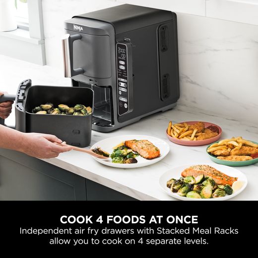 Ninja Double Stack XL SL451UK Air Fryer - Grey - Annotation - 4 food cook at once shot
