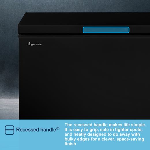 Fridgemaster Chest Freezer - Black - Annotation -Recessed handle shot