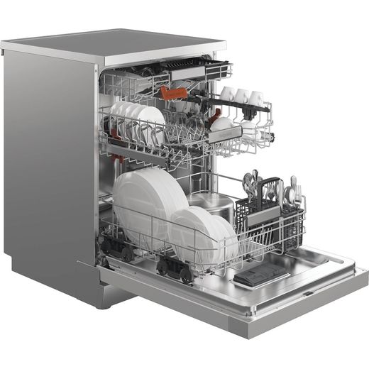 Hotpoint Standard Dishwasher - Stainless Steel - right perspective with door open shot